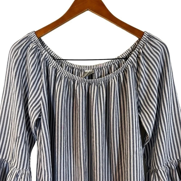 Terra & Sky Striped Blouse Size 0X Elastic Neckline 3/4 Bell Sleeves Lightweight - Picture 4 of 9
